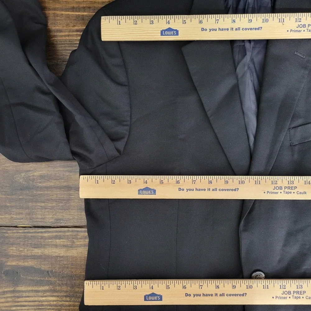 Chaps Men's Sport Coat Blazer Two Button Solid‎ Black Twill Wool Size 42L